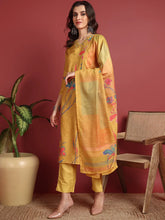 Polyester Floral Yellow Indian Ethnic-PKSKD2416